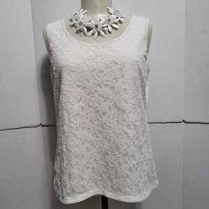 Dana Buchman White Lace Overlay Tank Sz L
